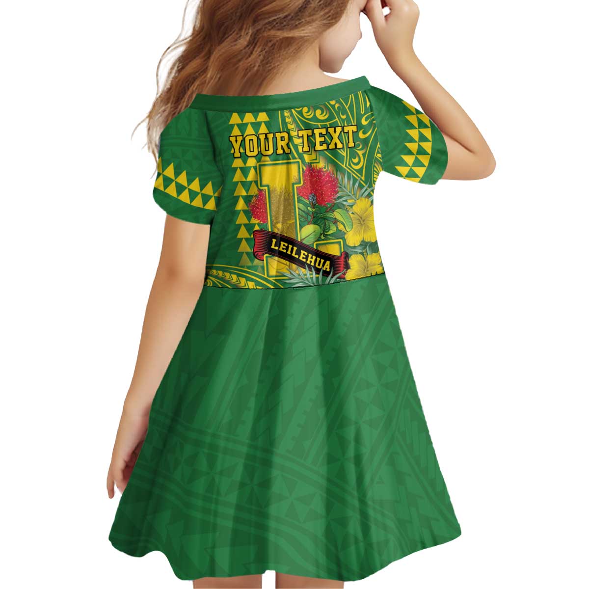 Personalised Hawaii Leilehua High School Kid Short Sleeve Dress Tribal Tattoo With Hibiscus Flowers