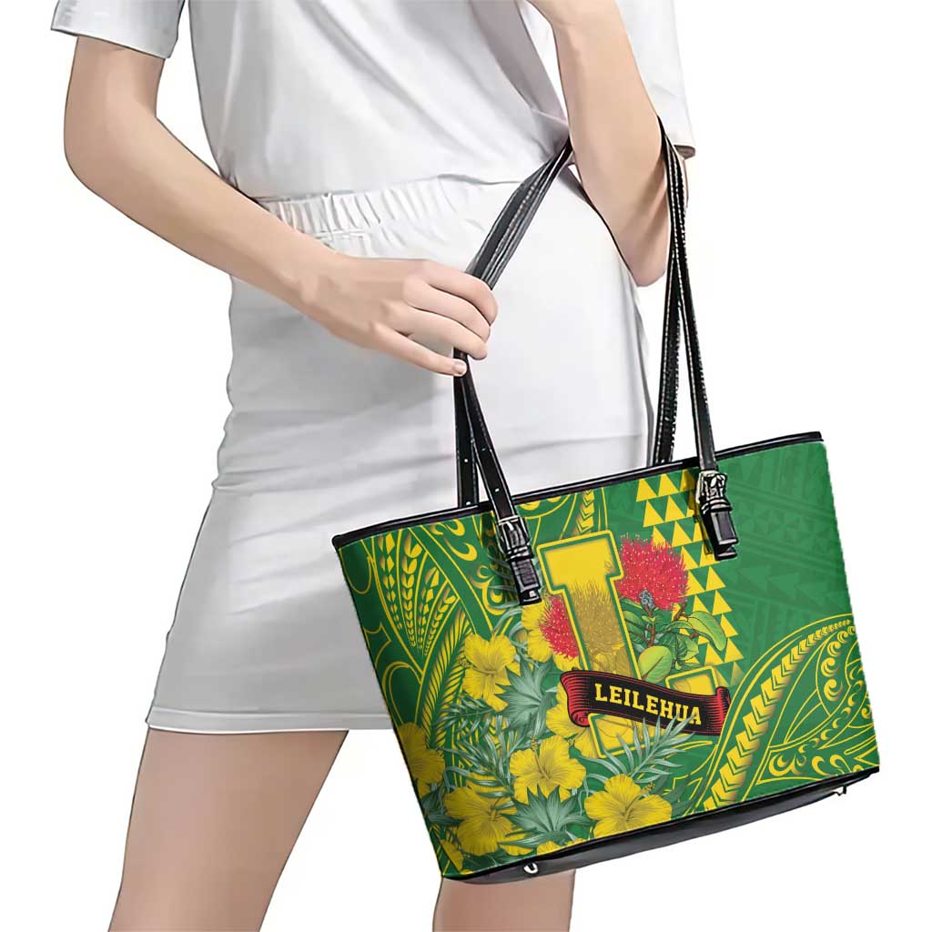 Hawaii Leilehua High School Leather Tote Bag Tribal Tattoo With Hibiscus Flowers LT05 - Polynesian Pride