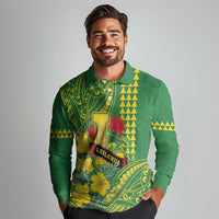 Personalised Hawaii Leilehua High School Long Sleeve Polo Shirt Tribal Tattoo With Hibiscus Flowers