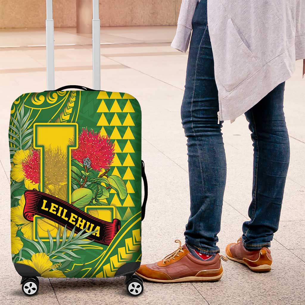 Hawaii Leilehua High School Luggage Cover Tribal Tattoo With Hibiscus Flowers LT05 Green - Polynesian Pride