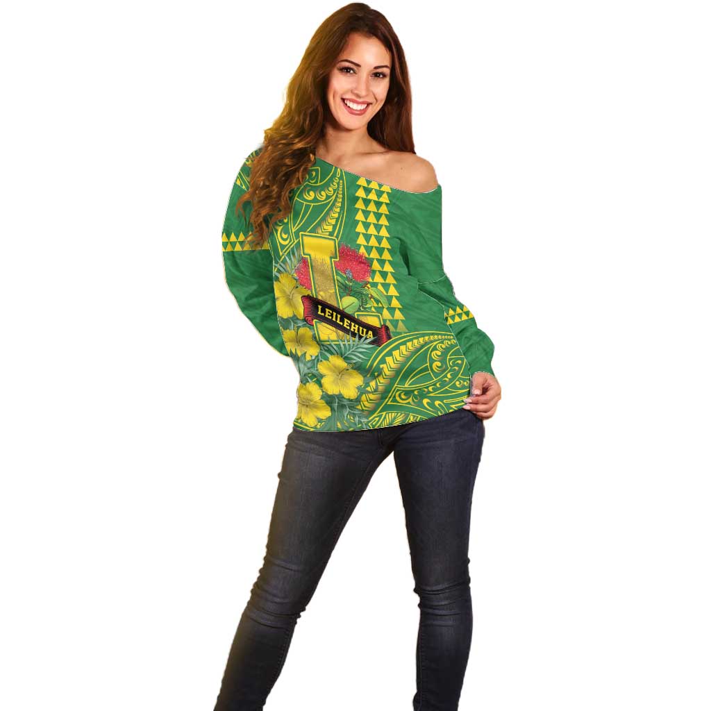 Personalised Hawaii Leilehua High School Off Shoulder Sweater Tribal Tattoo With Hibiscus Flowers