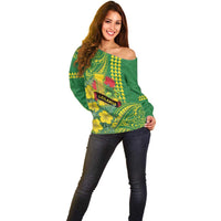 Personalised Hawaii Leilehua High School Off Shoulder Sweater Tribal Tattoo With Hibiscus Flowers