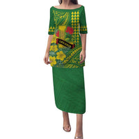 Personalised Hawaii Leilehua High School Puletasi Tribal Tattoo With Hibiscus Flowers LT05 Long Dress Green - Polynesian Pride