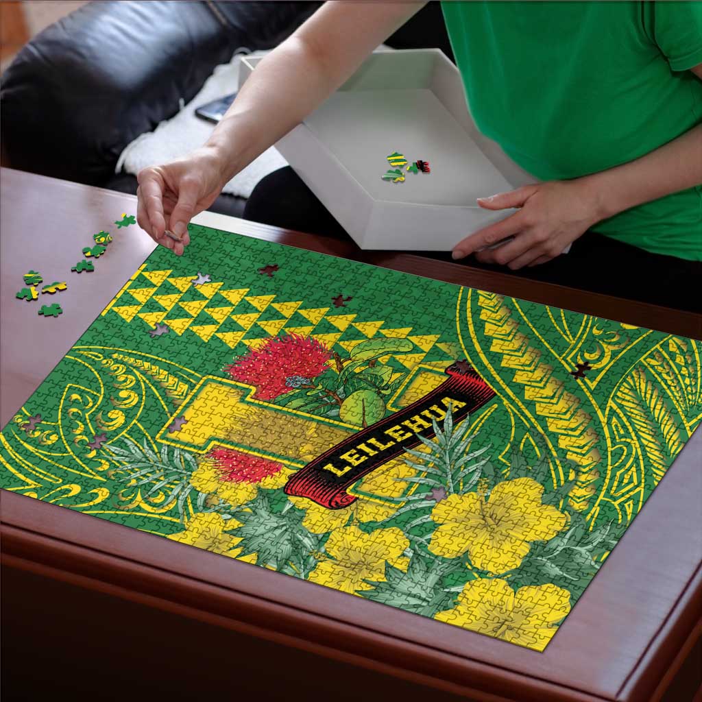 Hawaii Leilehua High School Puzzle Tribal Tattoo With Hibiscus Flowers LT05 - Polynesian Pride