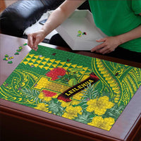 Hawaii Leilehua High School Puzzle Tribal Tattoo With Hibiscus Flowers LT05 - Polynesian Pride