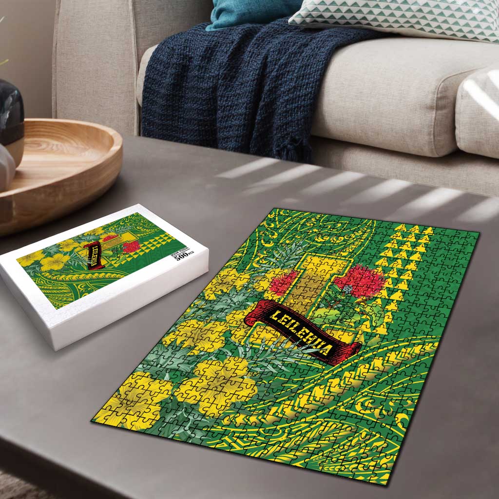 Hawaii Leilehua High School Puzzle Tribal Tattoo With Hibiscus Flowers LT05 - Polynesian Pride