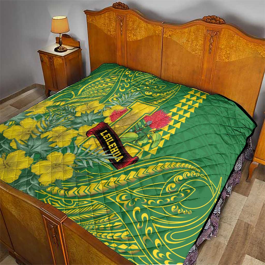 Hawaii Leilehua High School Quilt Tribal Tattoo With Hibiscus Flowers