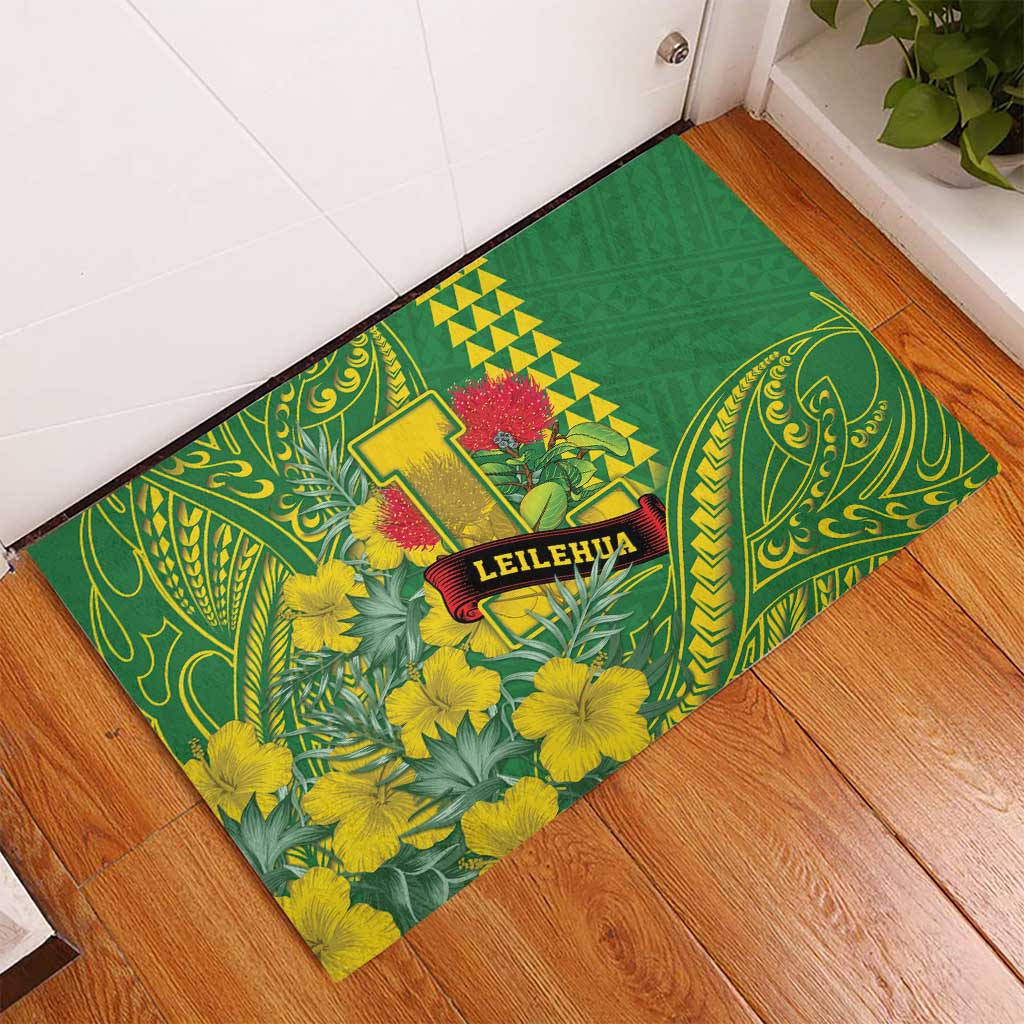 Hawaii Leilehua High School Rubber Doormat Tribal Tattoo With Hibiscus Flowers LT05 - Polynesian Pride