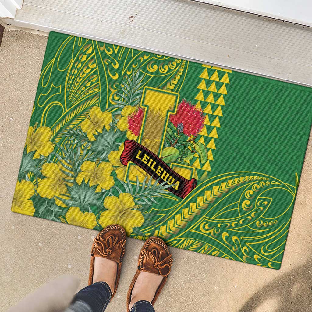 Hawaii Leilehua High School Rubber Doormat Tribal Tattoo With Hibiscus Flowers LT05 - Polynesian Pride
