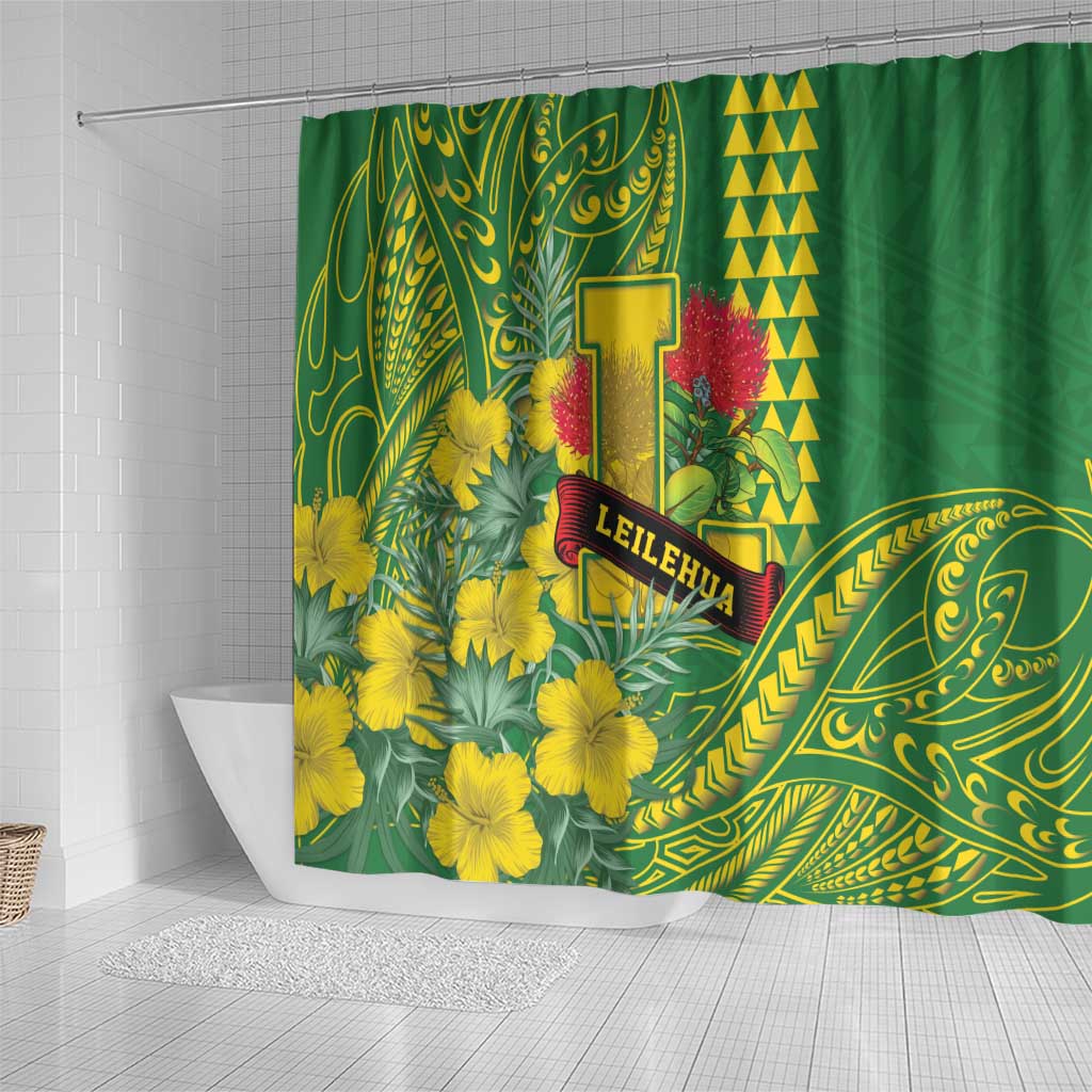 Hawaii Leilehua High School Shower Curtain Tribal Tattoo With Hibiscus Flowers LT05 - Polynesian Pride