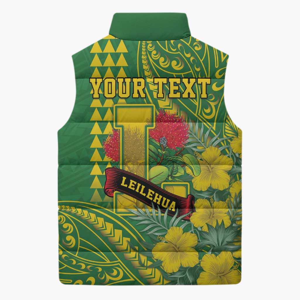 Personalised Hawaii Leilehua High School Sleeveless Puffer Jacket Tribal Tattoo With Hibiscus Flowers LT05 - Polynesian Pride