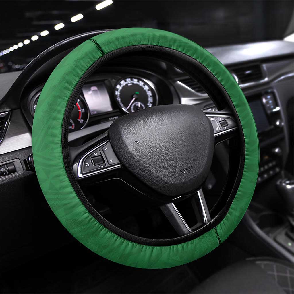 Hawaii Leilehua High School Steering Wheel Cover Tribal Tattoo With Hibiscus Flowers LT05 Universal Fit Green - Polynesian Pride