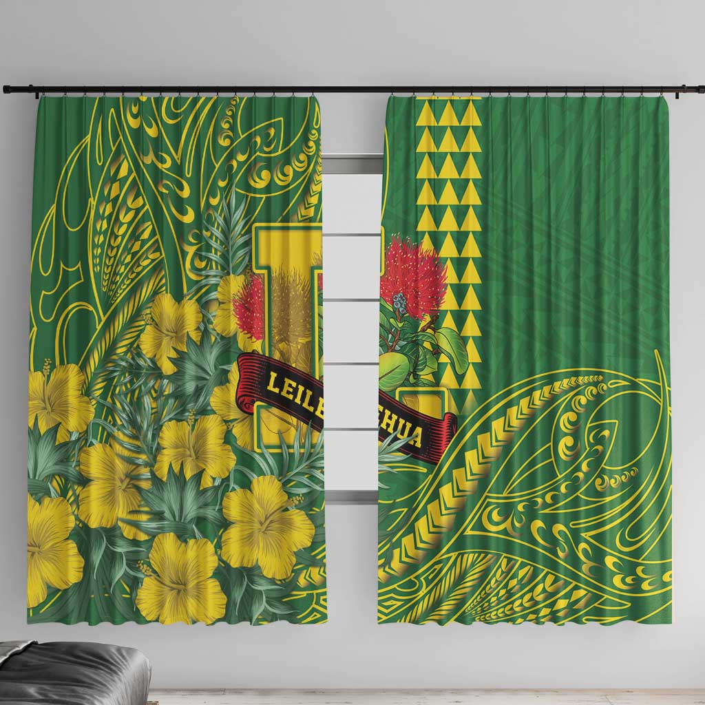 Hawaii Leilehua High School Window Curtain Tribal Tattoo With Hibiscus Flowers LT05 With Hooks Green - Polynesian Pride