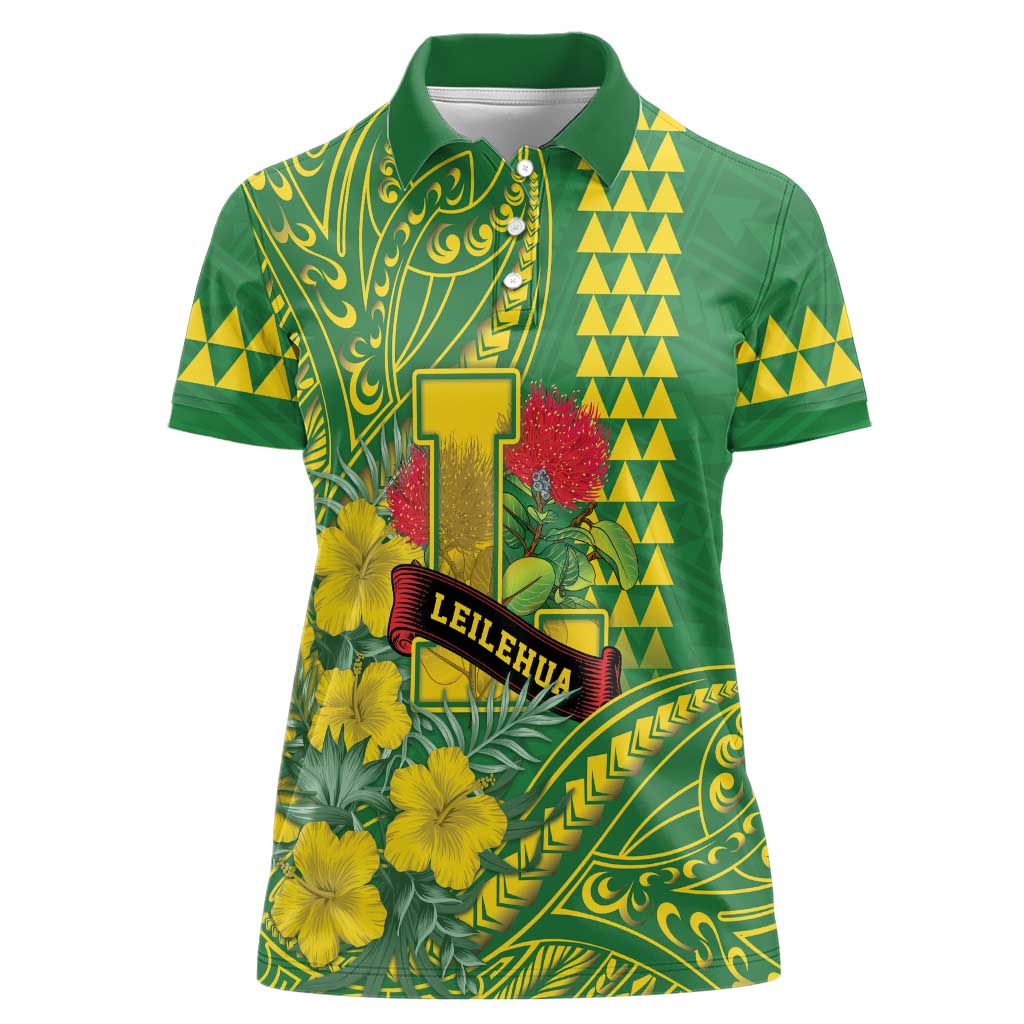 Personalised Hawaii Leilehua High School Women Polo Shirt Tribal Tattoo With Hibiscus Flowers
