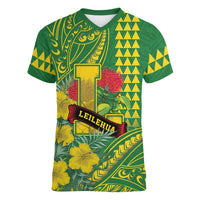 Personalised Hawaii Leilehua High School Women V-Neck T-Shirt Tribal Tattoo With Hibiscus Flowers
