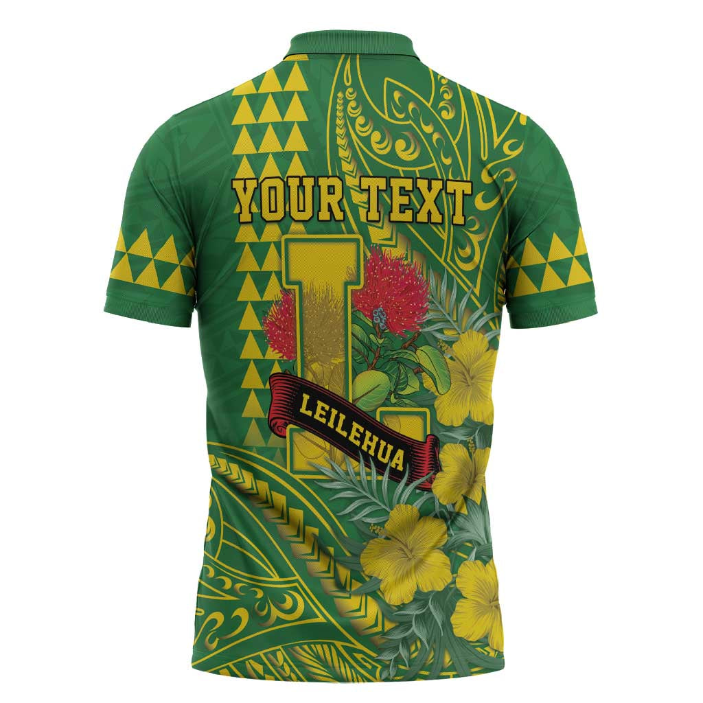 Personalised Hawaii Leilehua High School Zipper Polo Shirt Tribal Tattoo With Hibiscus Flowers