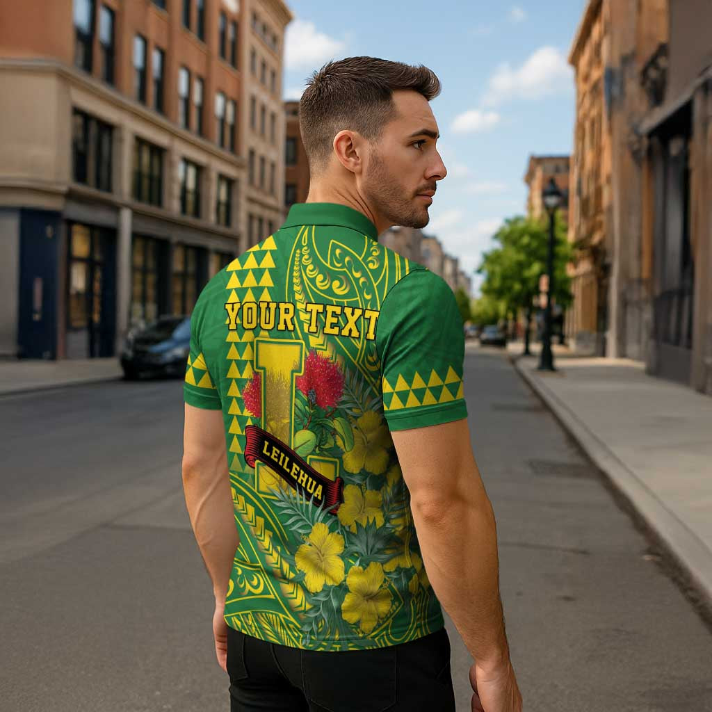 Personalised Hawaii Leilehua High School Zipper Polo Shirt Tribal Tattoo With Hibiscus Flowers