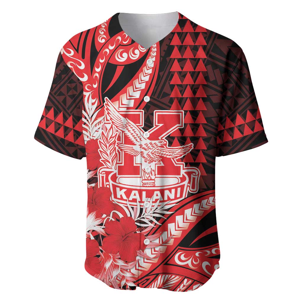Personalised Hawaii Kalani High School Baseball Jersey Tribal Tattoo With Hibiscus Flowers LT05 Red - Polynesian Pride