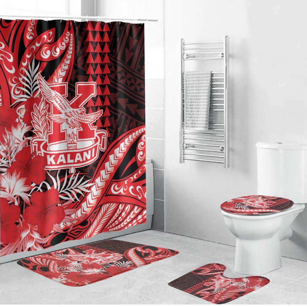 Hawaii Kalani High School Bathroom Set Tribal Tattoo With Hibiscus Flowers LT05 Bathroom Set (4 pcs) Red - Polynesian Pride