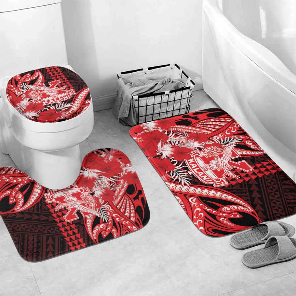 Hawaii Kalani High School Bathroom Set Tribal Tattoo With Hibiscus Flowers LT05 Mat Set Only (3 pcs) One Size Red - Polynesian Pride