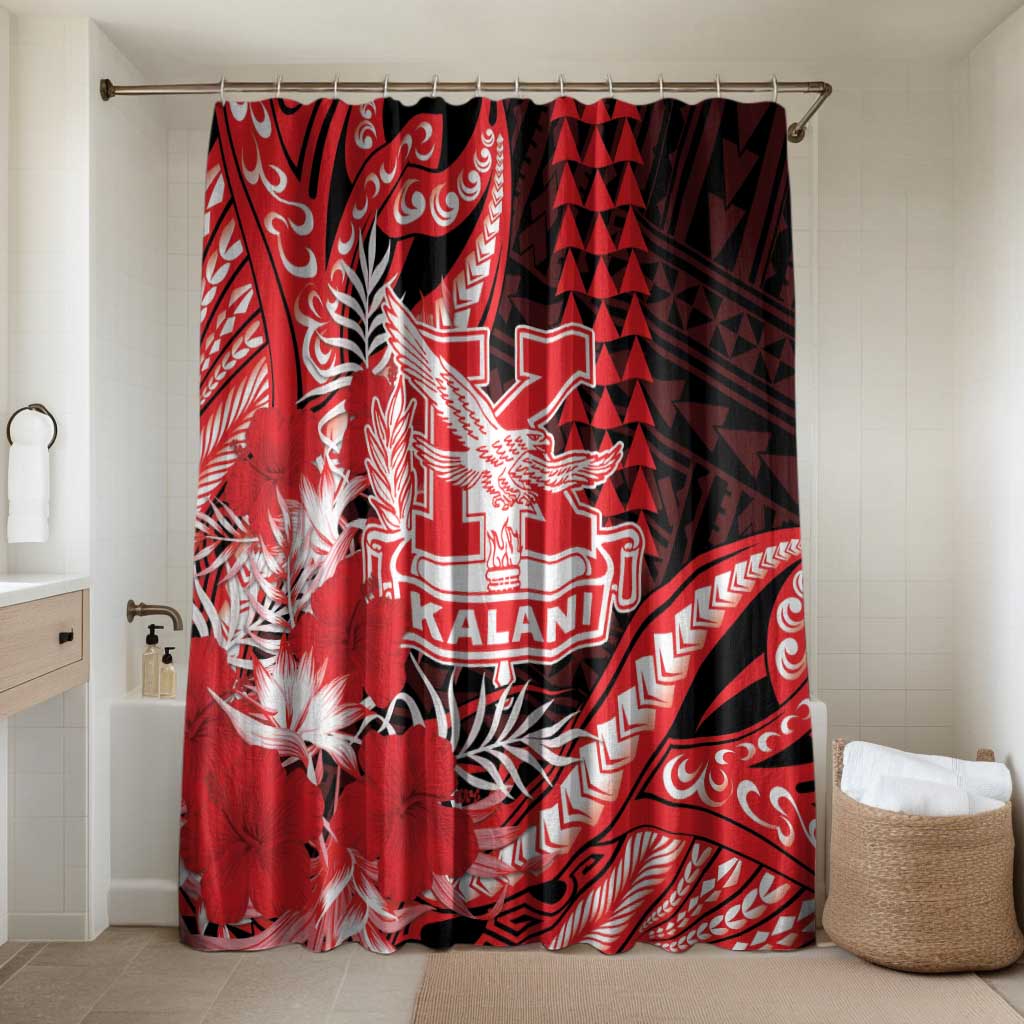 Hawaii Kalani High School Bathroom Set Tribal Tattoo With Hibiscus Flowers LT05 Shower Curtain Only Red - Polynesian Pride