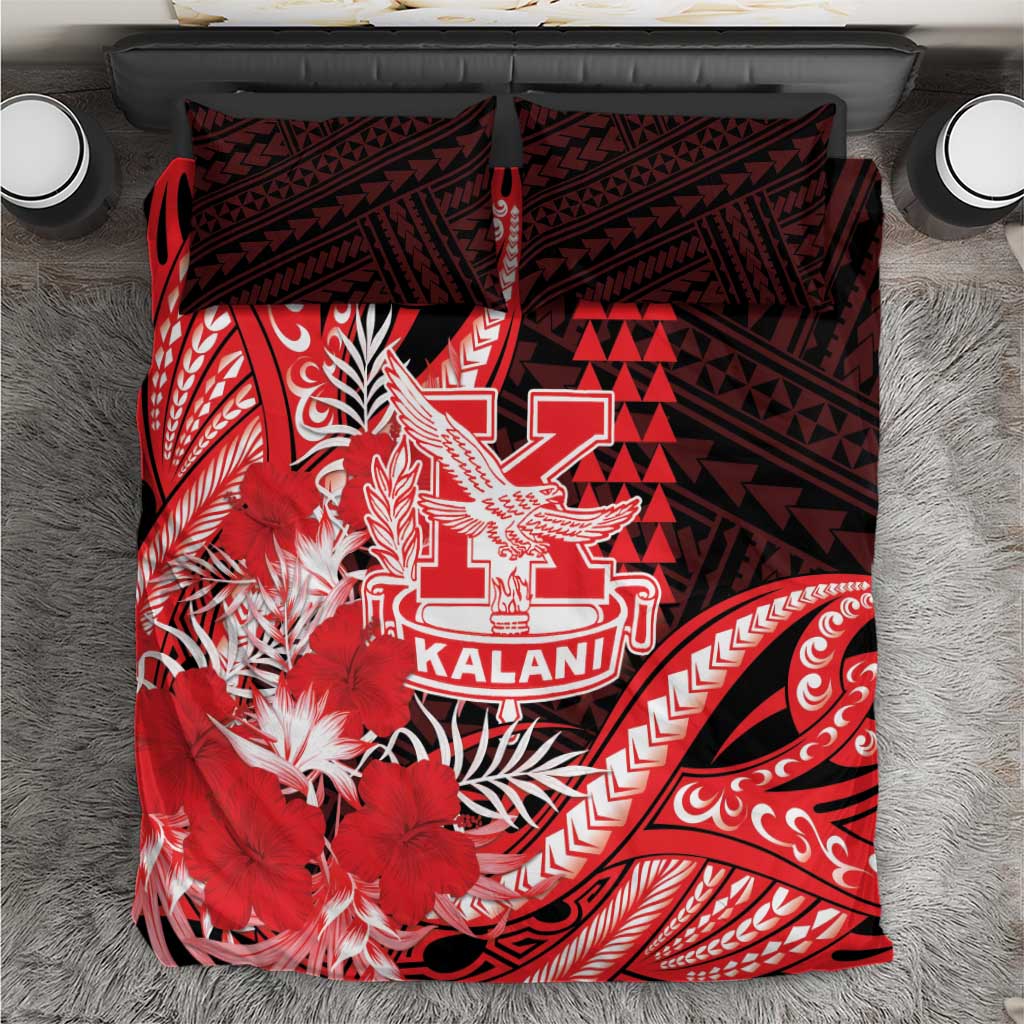 Hawaii Kalani High School Bedding Set Tribal Tattoo With Hibiscus Flowers