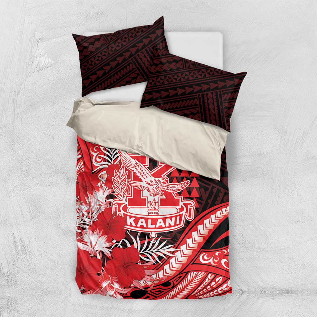 Hawaii Kalani High School Bedding Set Tribal Tattoo With Hibiscus Flowers