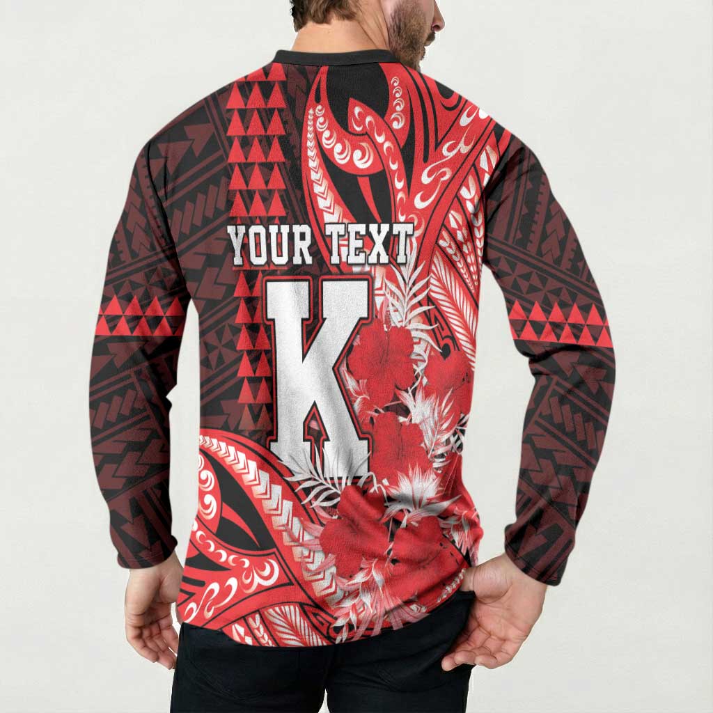 Personalised Hawaii Kalani High School Button Sweatshirt Tribal Tattoo With Hibiscus Flowers LT05 - Polynesian Pride