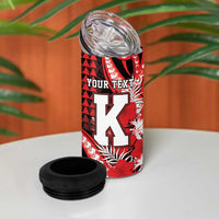 Personalised Hawaii Kalani High School 4 in 1 Can Cooler Tumbler Tribal Tattoo With Hibiscus Flowers