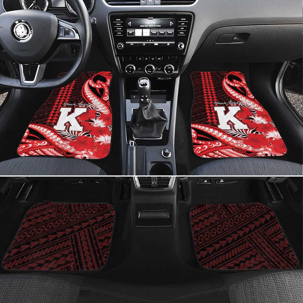 Personalised Hawaii Kalani High School Car Mats Tribal Tattoo With Hibiscus Flowers LT05 Set 4pcs Red - Polynesian Pride