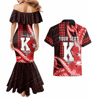 Personalised Hawaii Kalani High School Couples Matching Mermaid Dress and Hawaiian Shirt Tribal Tattoo With Hibiscus Flowers