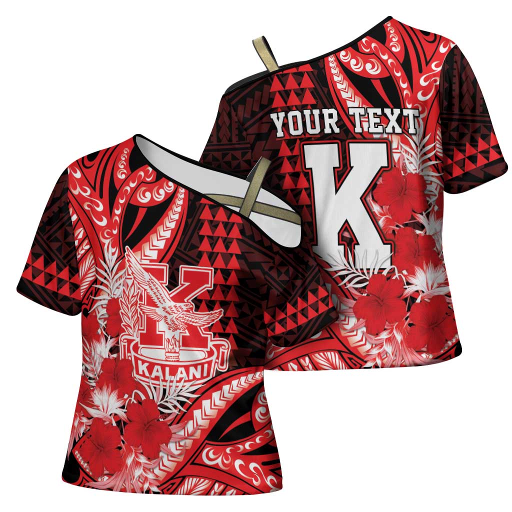 Personalised Hawaii Kalani High School Cross Shoulder Shirt Tribal Tattoo With Hibiscus Flowers LT05 - Polynesian Pride