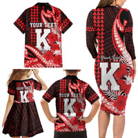 Personalised Hawaii Kalani High School Family Matching Long Sleeve Bodycon Dress and Hawaiian Shirt Tribal Tattoo With Hibiscus Flowers