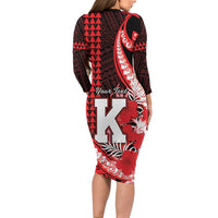 Personalised Hawaii Kalani High School Family Matching Long Sleeve Bodycon Dress and Hawaiian Shirt Tribal Tattoo With Hibiscus Flowers