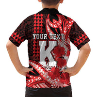 Personalised Hawaii Kalani High School Family Matching Off The Shoulder Long Sleeve Dress and Hawaiian Shirt Tribal Tattoo With Hibiscus Flowers