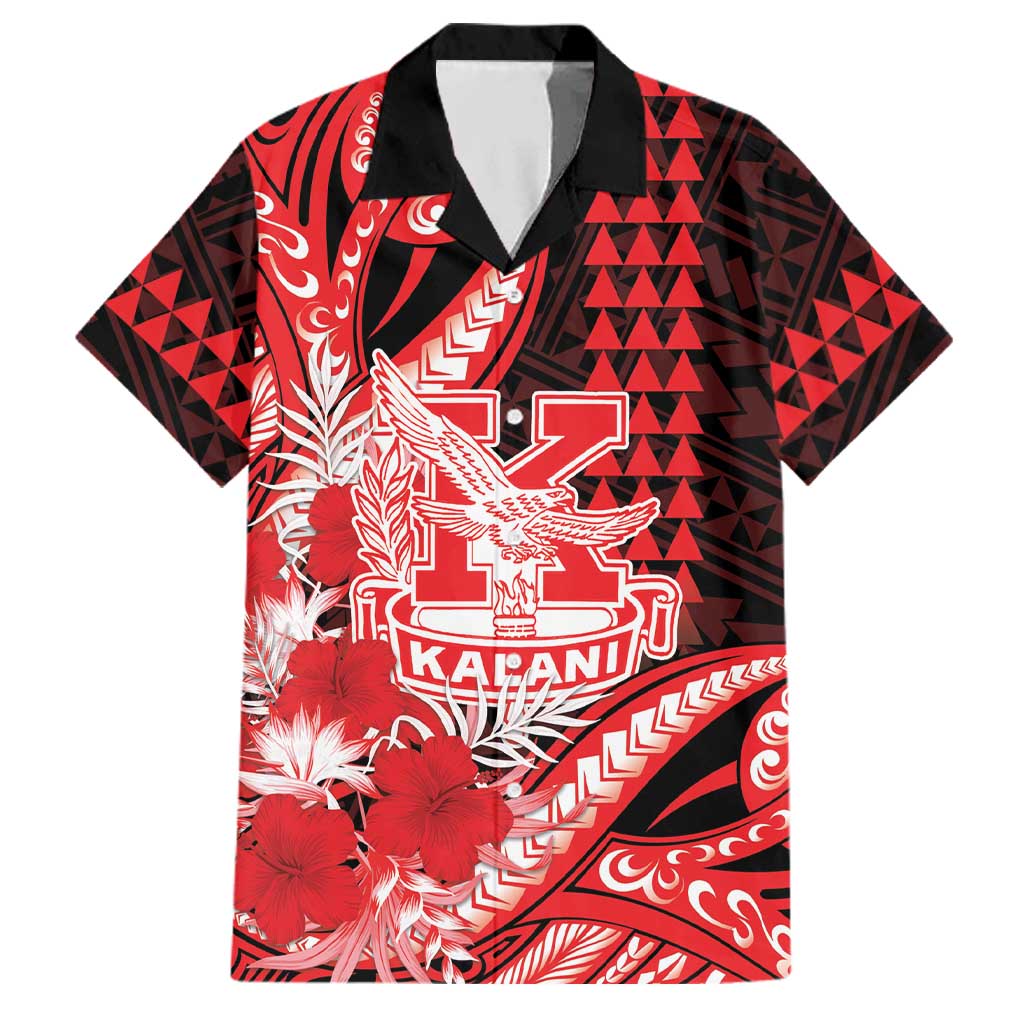 Personalised Hawaii Kalani High School Family Matching Off Shoulder Short Dress and Hawaiian Shirt Tribal Tattoo With Hibiscus Flowers