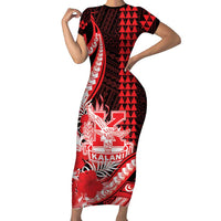 Personalised Hawaii Kalani High School Family Matching Short Sleeve Bodycon Dress and Hawaiian Shirt Tribal Tattoo With Hibiscus Flowers