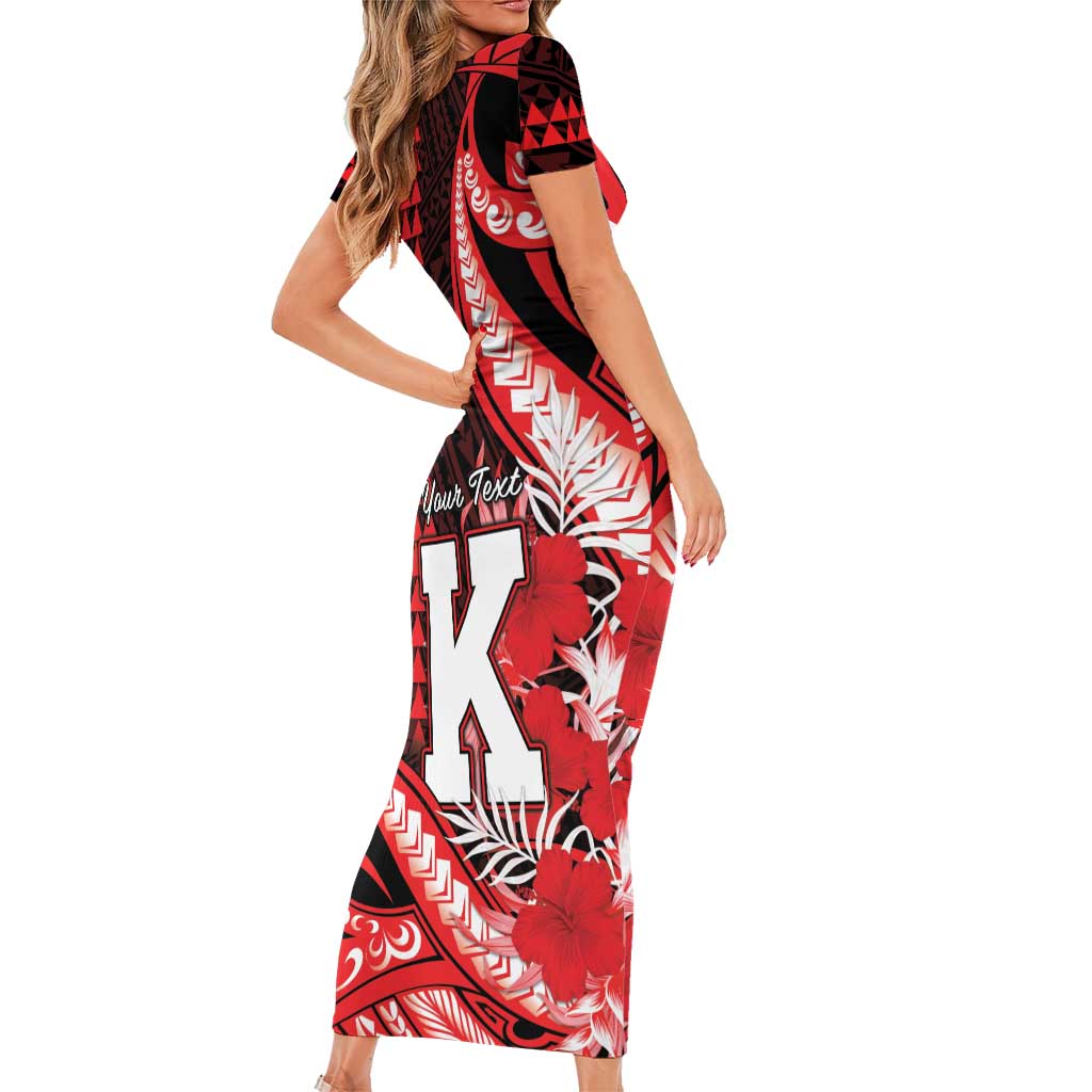 Personalised Hawaii Kalani High School Family Matching Short Sleeve Bodycon Dress and Hawaiian Shirt Tribal Tattoo With Hibiscus Flowers