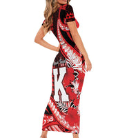 Personalised Hawaii Kalani High School Family Matching Short Sleeve Bodycon Dress and Hawaiian Shirt Tribal Tattoo With Hibiscus Flowers