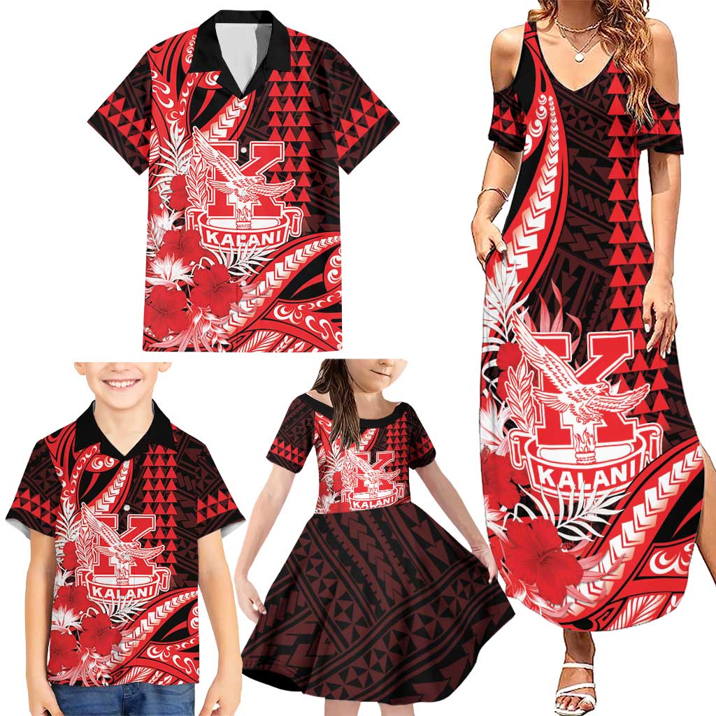 Personalised Hawaii Kalani High School Family Matching Summer Maxi Dress and Hawaiian Shirt Tribal Tattoo With Hibiscus Flowers LT05 - Polynesian Pride
