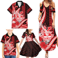 Personalised Hawaii Kalani High School Family Matching Summer Maxi Dress and Hawaiian Shirt Tribal Tattoo With Hibiscus Flowers
