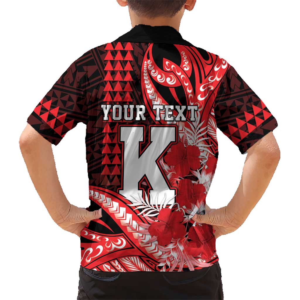 Personalised Hawaii Kalani High School Family Matching Tank Maxi Dress and Hawaiian Shirt Tribal Tattoo With Hibiscus Flowers