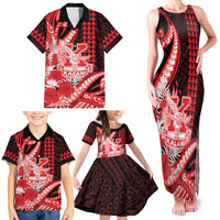 Personalised Hawaii Kalani High School Family Matching Tank Maxi Dress and Hawaiian Shirt Tribal Tattoo With Hibiscus Flowers