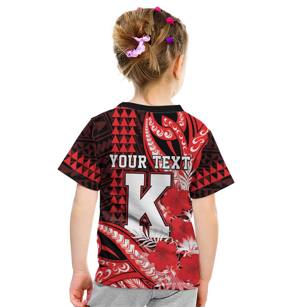 Personalised Hawaii Kalani High School Kid T Shirt Tribal Tattoo With Hibiscus Flowers LT05 - Polynesian Pride