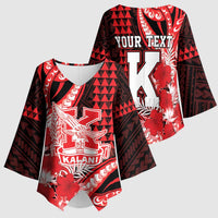 Personalised Hawaii Kalani High School Kimono Sleeve Blouse Tribal Tattoo With Hibiscus Flowers LT05 - Polynesian Pride