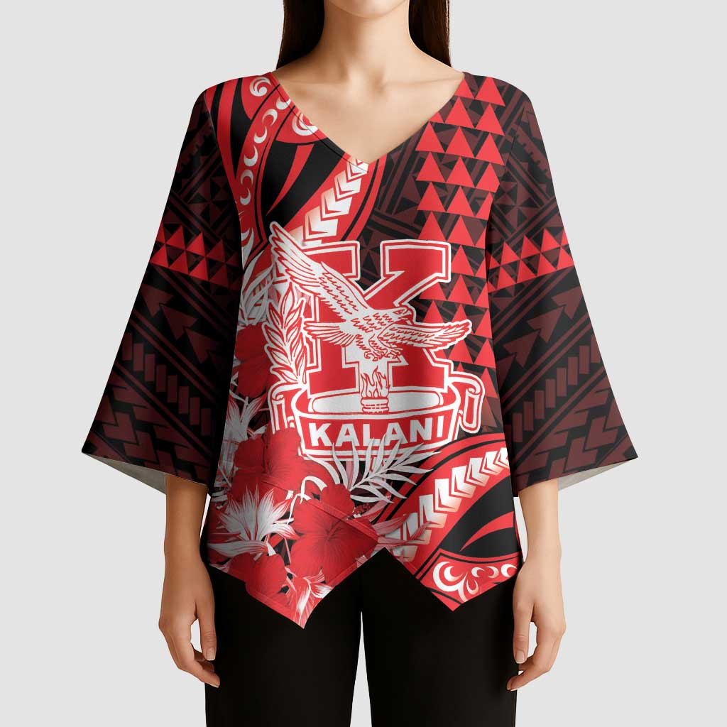 Personalised Hawaii Kalani High School Kimono Sleeve Blouse Tribal Tattoo With Hibiscus Flowers LT05 - Polynesian Pride