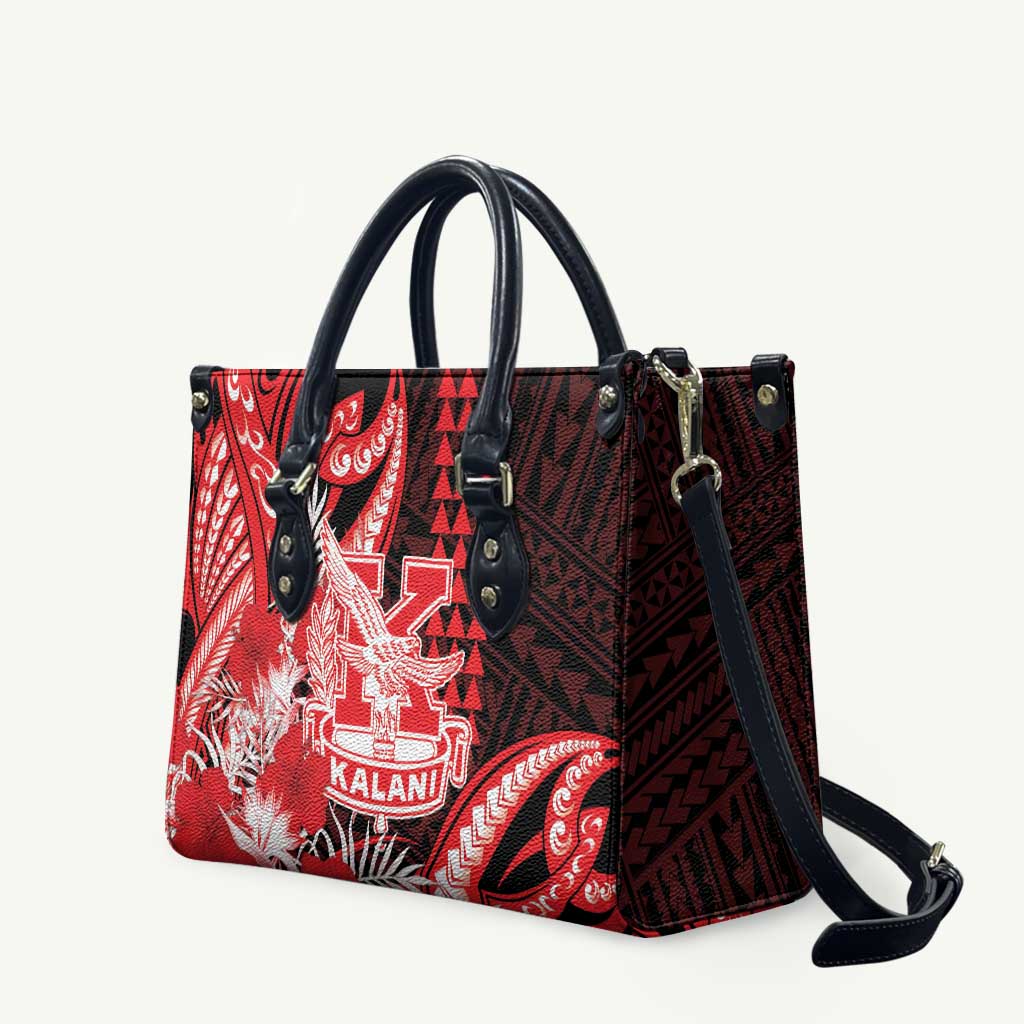 Hawaii Kalani High School Leather Bag Tribal Tattoo With Hibiscus Flowers LT05 Red - Polynesian Pride
