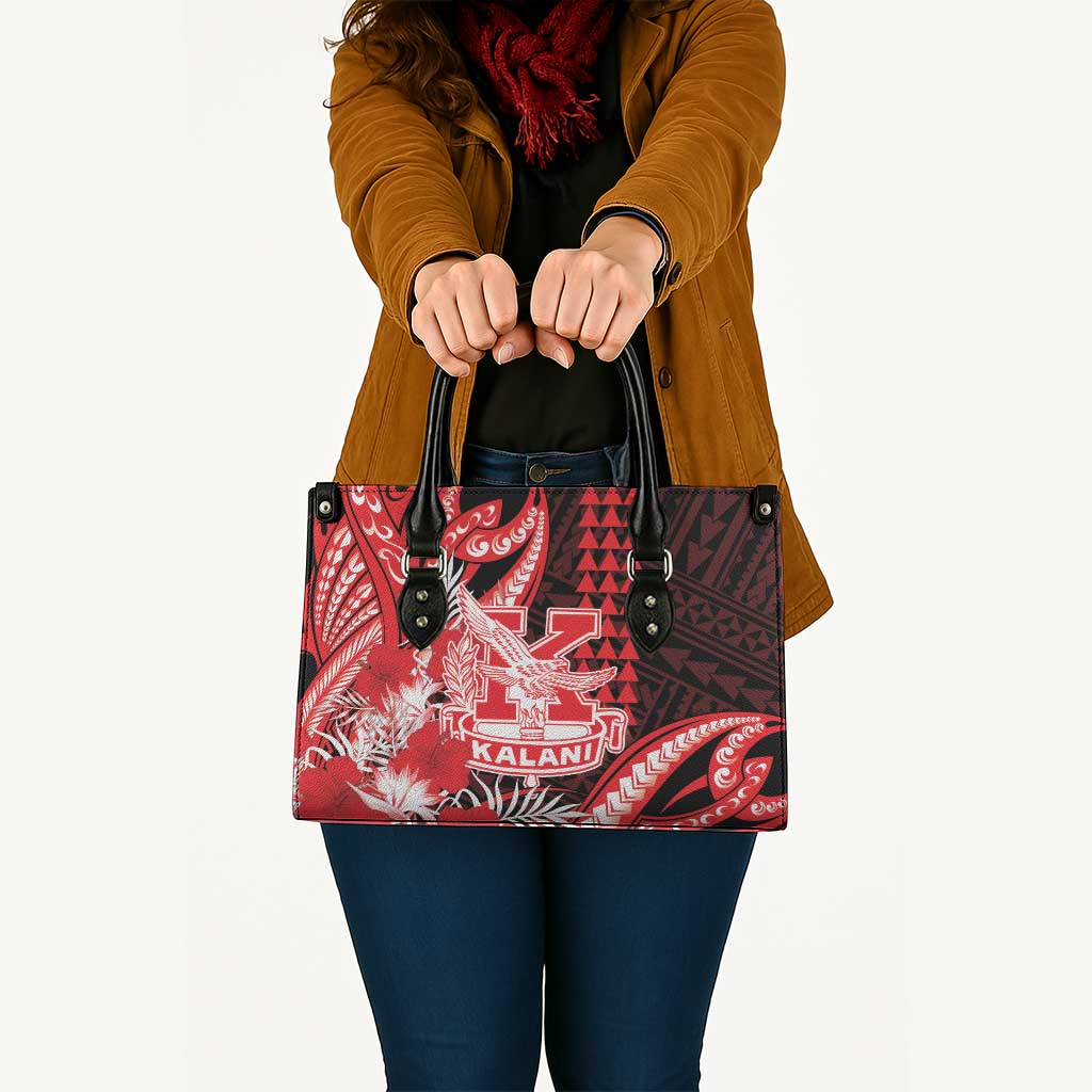Hawaii Kalani High School Leather Bag Tribal Tattoo With Hibiscus Flowers LT05 - Polynesian Pride