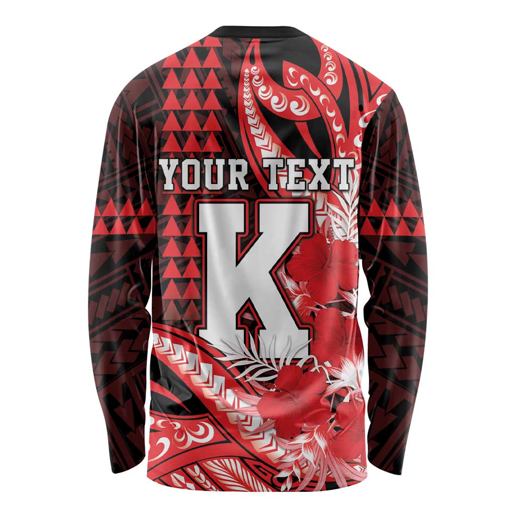 Personalised Hawaii Kalani High School Long Sleeve Shirt Tribal Tattoo With Hibiscus Flowers