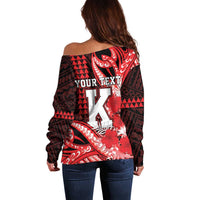 Personalised Hawaii Kalani High School Off Shoulder Sweater Tribal Tattoo With Hibiscus Flowers LT05 - Polynesian Pride
